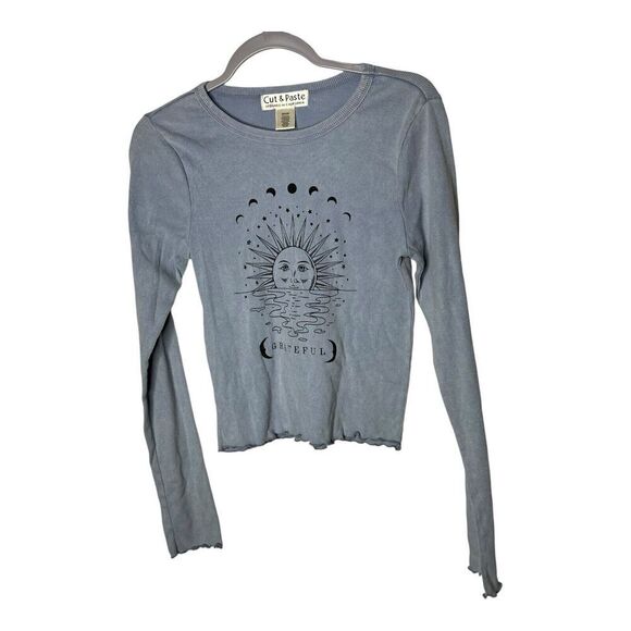 Cut And Paste Top Womens Medium Cropped Lettuce Hem Retro Celestial Fairy Grunge - Picture 1 of 8